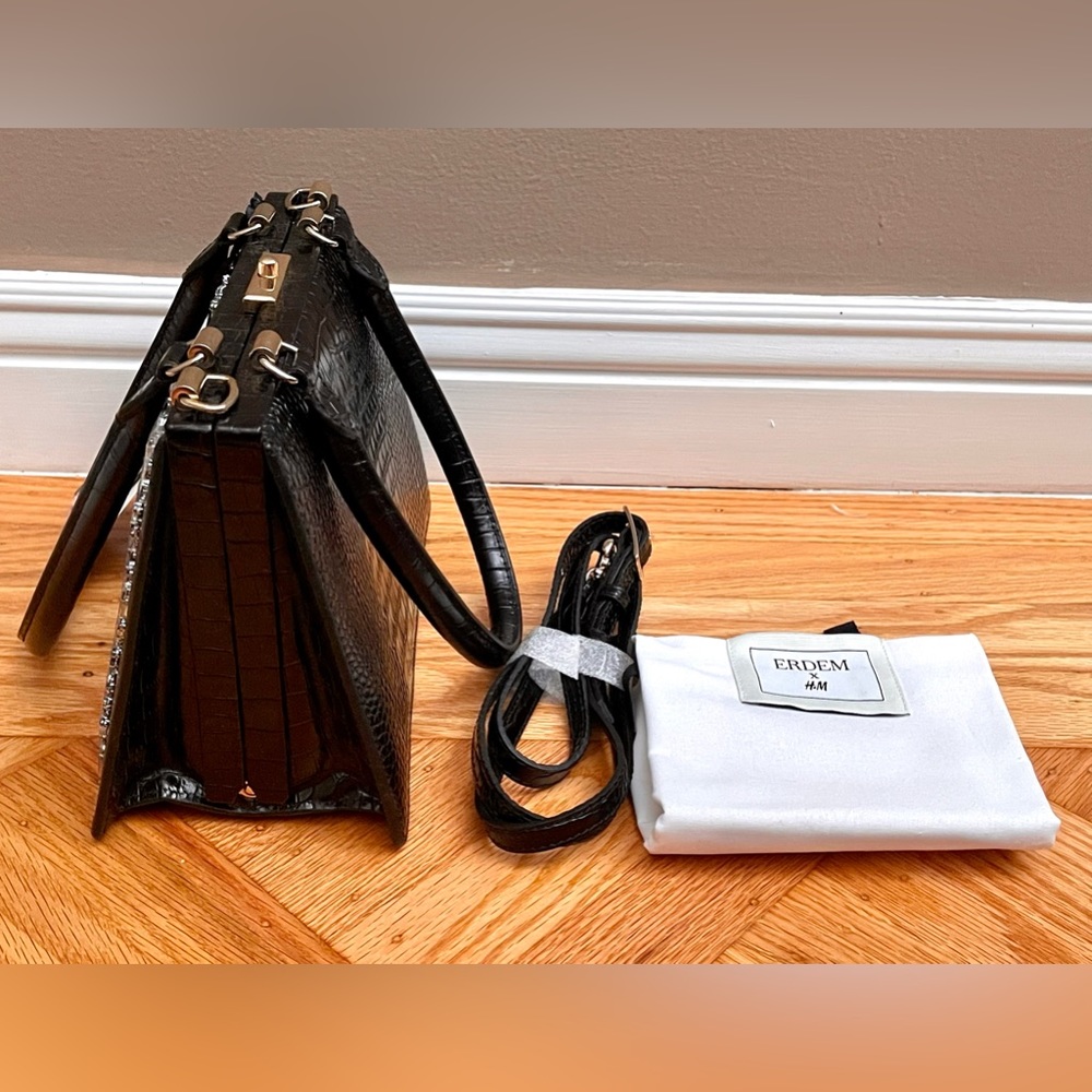 NEW H&M X Erdem Black Leather Handbag Crystal Wedding Party Christmas Purse - Picture 4 of 7